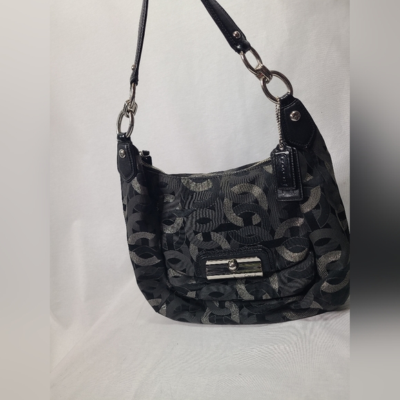 Coach Hobo Bag KRISTIN Chain Link Op Art 18787 Black Silver - Picture 2 of 16